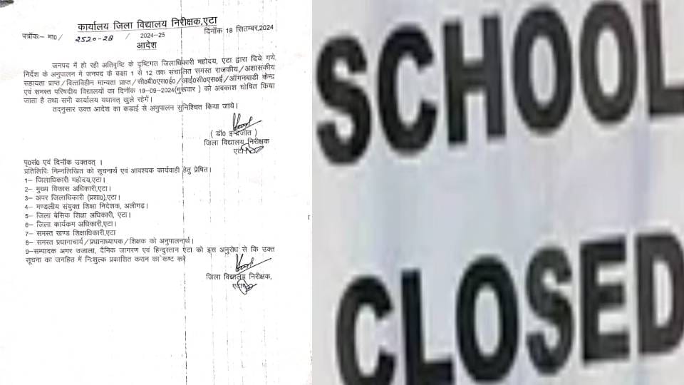 up school closed in eteh kasganj for one day due to heavy rain