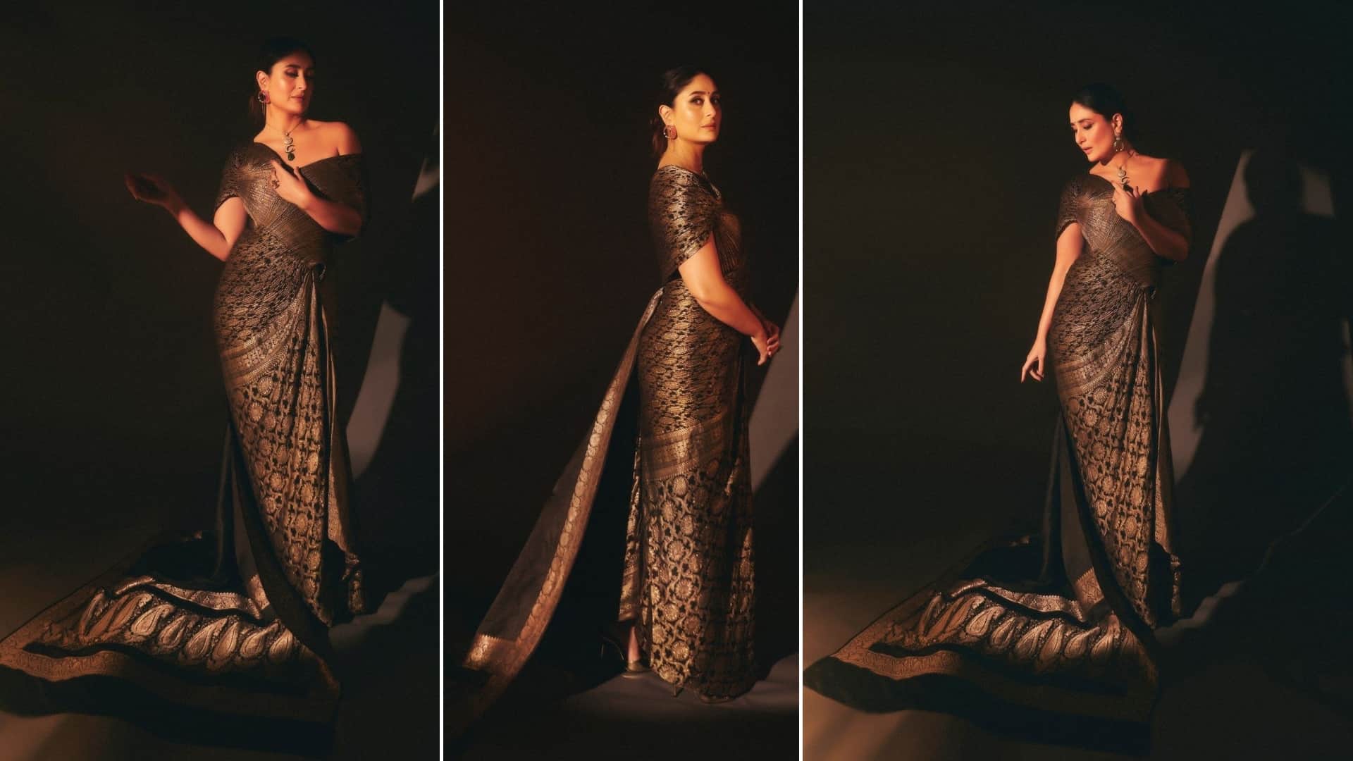 Kareena Kapoor looks beautiful in draped pleated vintage Banarasi saree fans says we love it