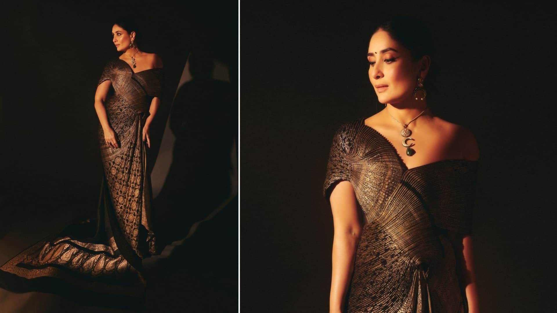 Kareena Kapoor looks beautiful in draped pleated vintage Banarasi saree fans says we love it