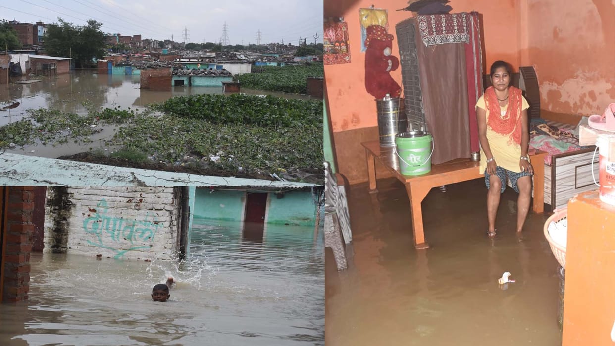 Kanpur: Pandu river water entered homes, people putting up plastic sheets near pump house