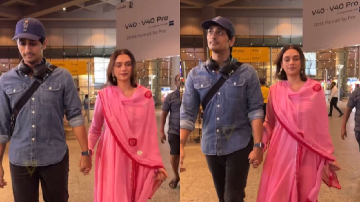 Aditi Rao Hydari returned Mumbai with husband Siddharth couple first spotted video after wedding goes viral