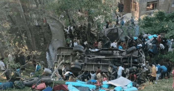 Jammu Kashmir Accident Bus carrying BSF jawans falls into a ditch in Budgam