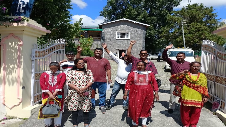 Protest in the park demanding giving the responsibility of running the canteen to local person in pithoragarh