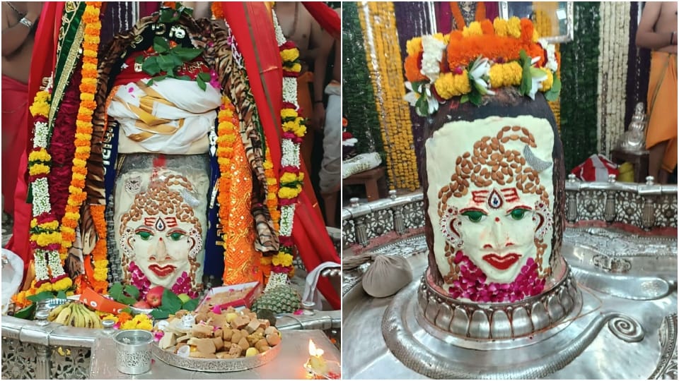 Ujjain Mahakaleshwar Temple: Baba Mahakal dressed as Rajshree in Bhasma Aarti Tripund on head