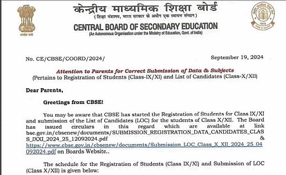 CBSE issues important notice for parents on the correct submission of students' registration data; read here