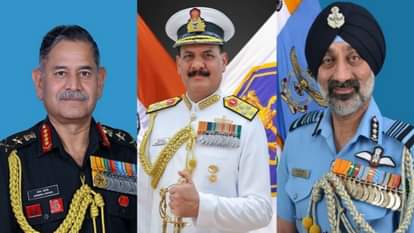 Gen Upendra Dwivedi, Admiral Dinesh K Tripathi and Air Marshal AP Singh