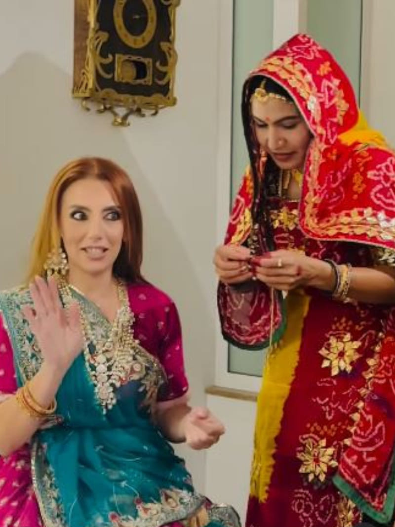 Rajasthan: European bride Dorian Catania dressed in Rajasthani attire