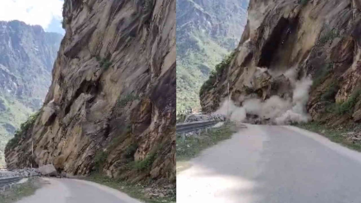 Malari highway closed near Lata boulder fell from the hill Joshimath chamoli Uttarakhand News