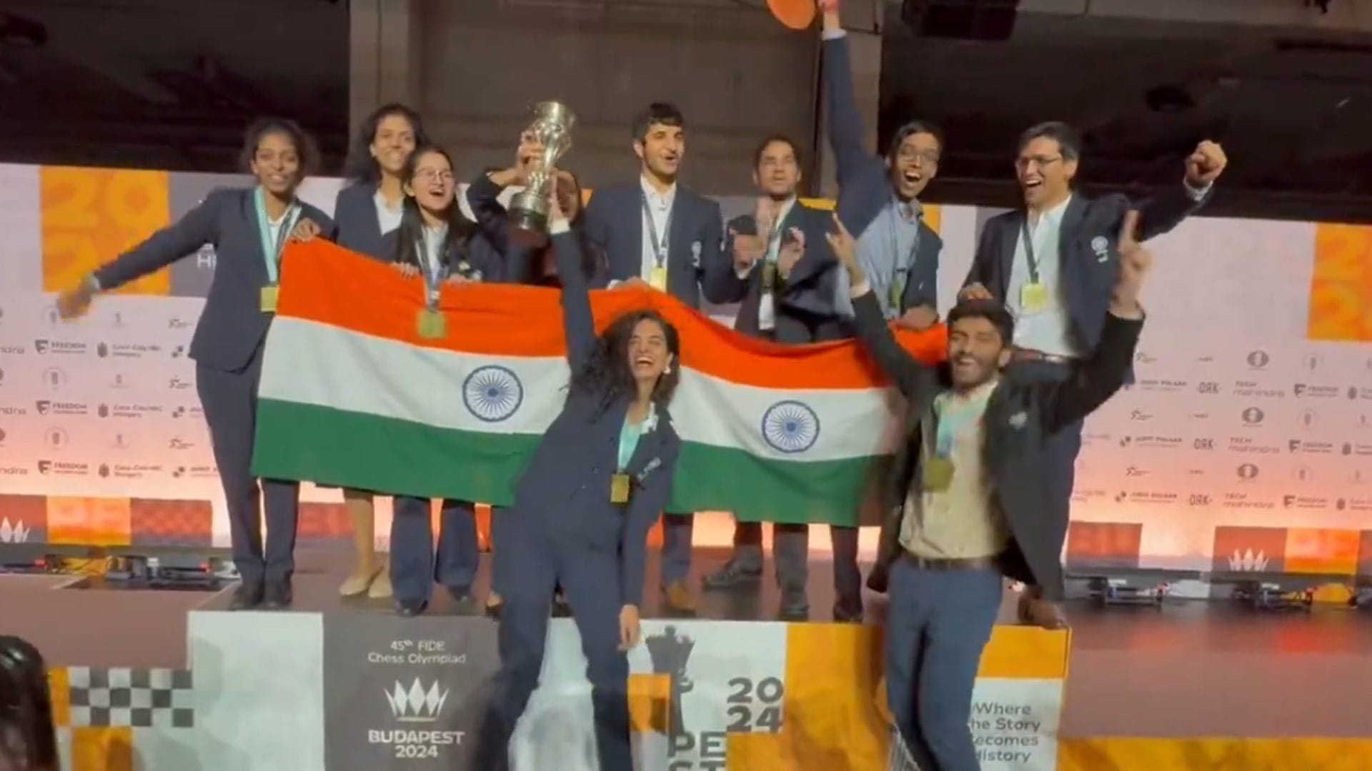 Chess Olympiad 2024 Winner Men and Women Trophy Celebration Viral Video Rohit Sharma T20 World Cup Style