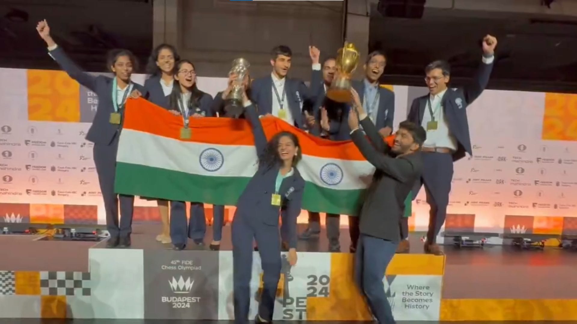 Chess Olympiad 2024 Winner Men and Women Trophy Celebration Viral Video Rohit Sharma T20 World Cup Style