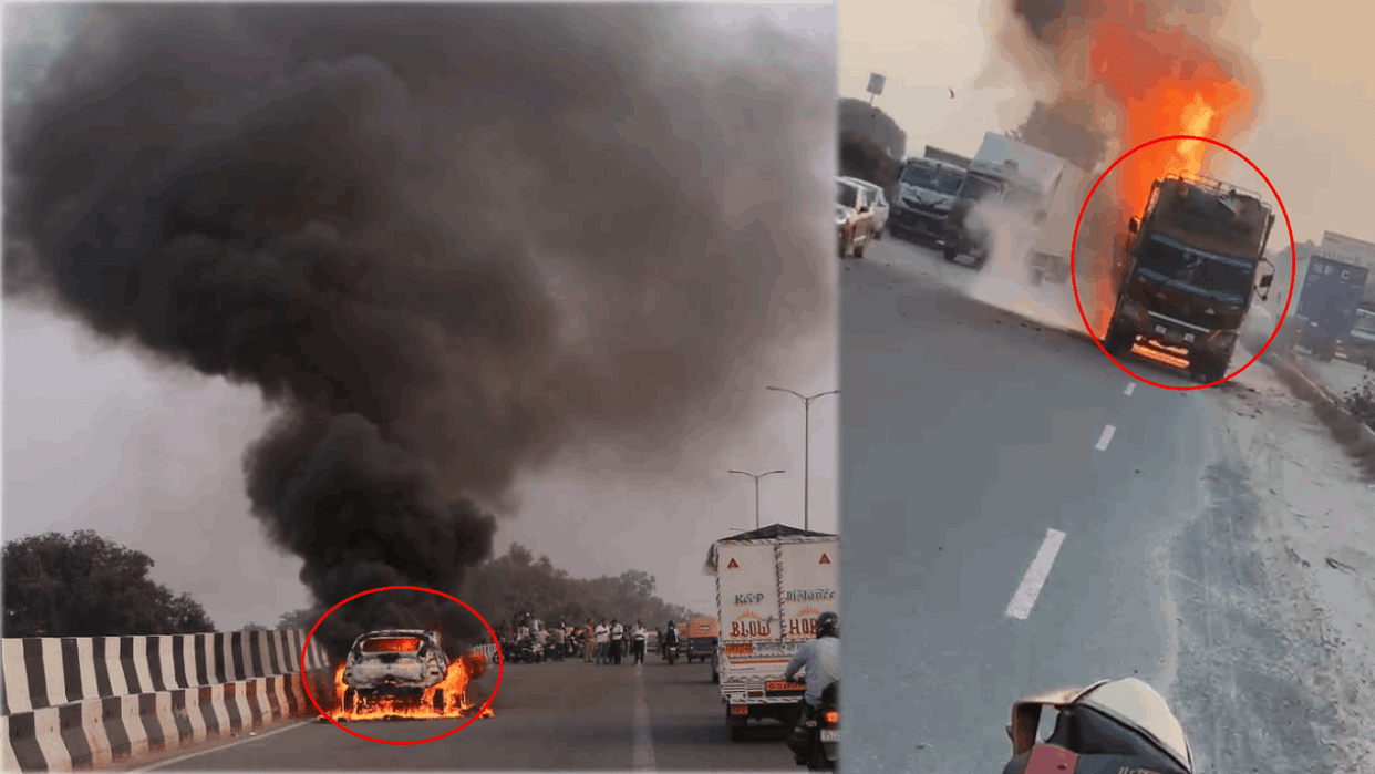 car suddenly caught fire on Prem Badi Bridge near Lawrence Road