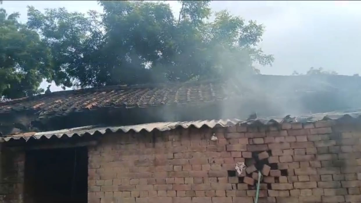 Police deployed after fire broke out in house of accused of murder of youth in jaunpur