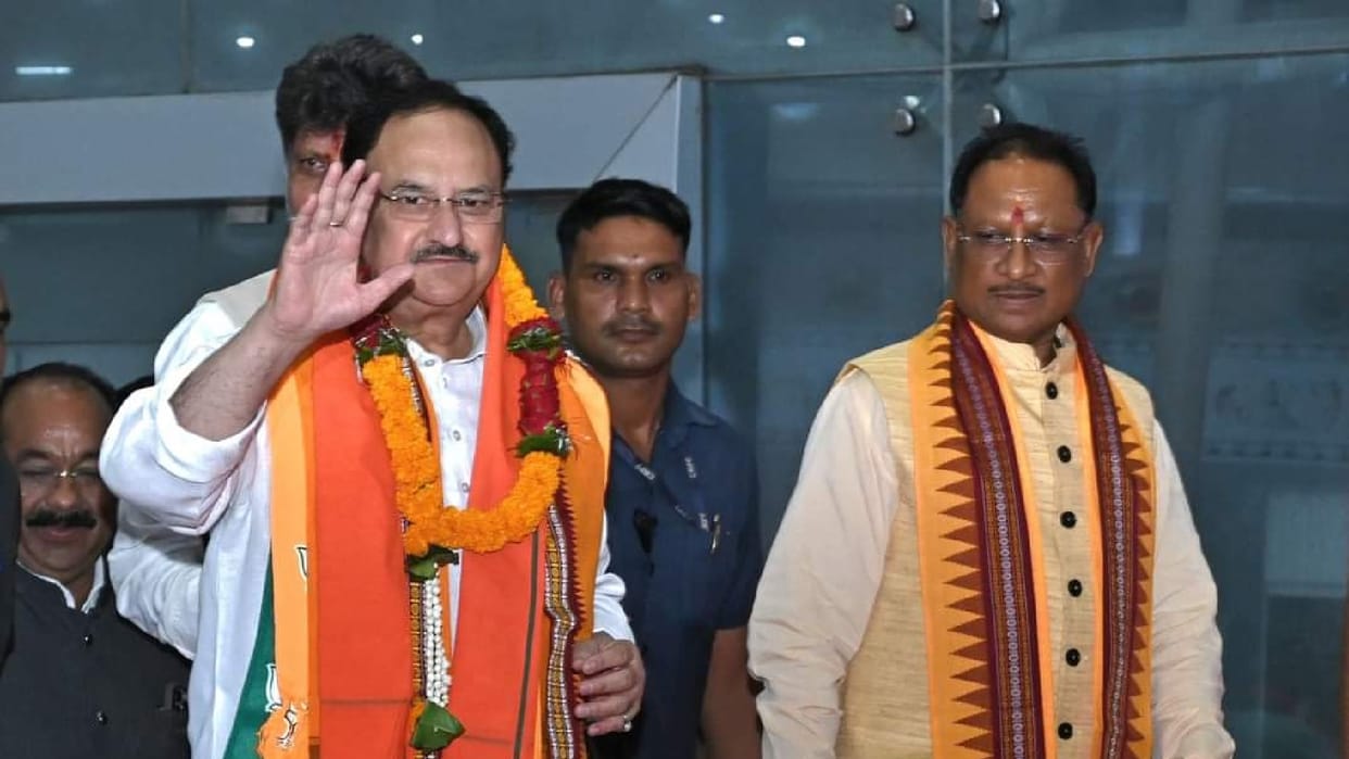 JP Nadda reached Raipur: Got Gopal Vyas the membership of BJP, talked to the youth present in Nalanda campus