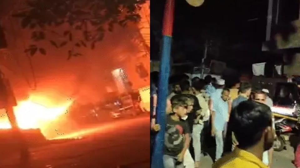 Angry mob burnt car in Moradabad, Minor kidnapped, people caught and beat up accused Naseer