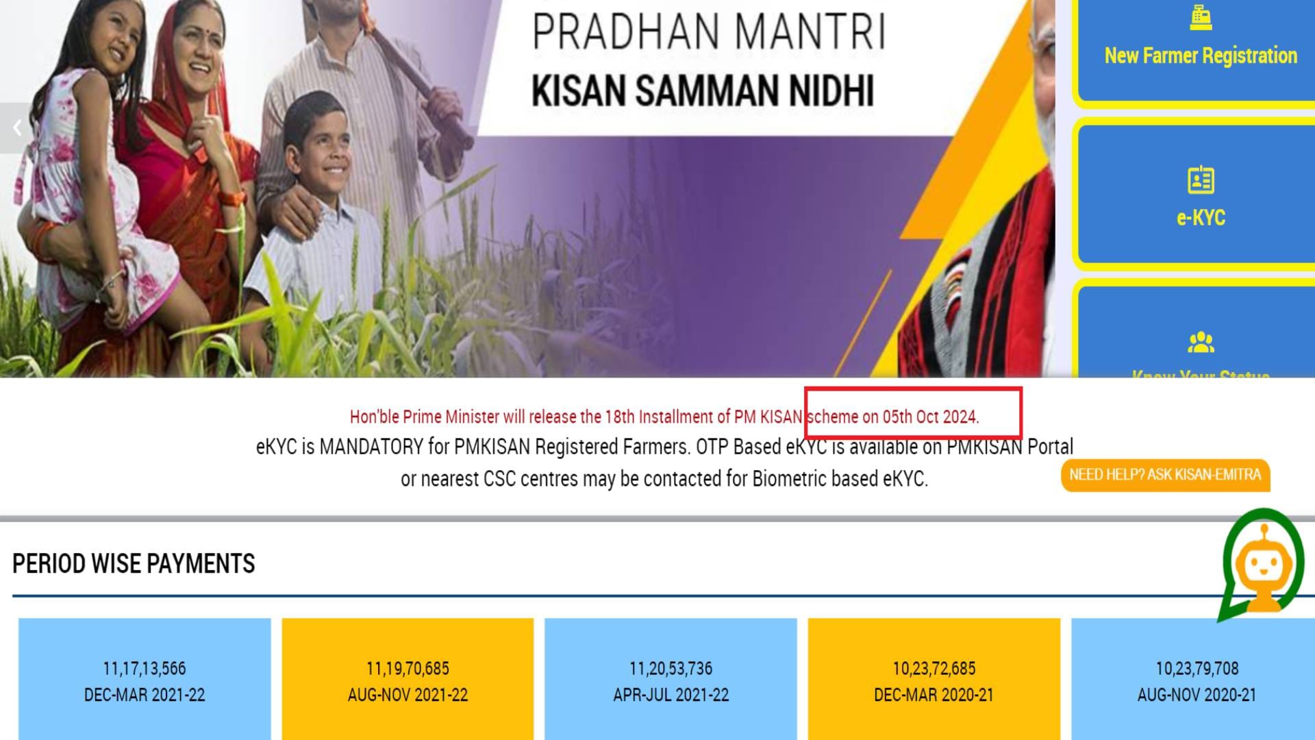 PM Kisan Samman Nidhi Yojana 18th kist release date is 5 October 2024