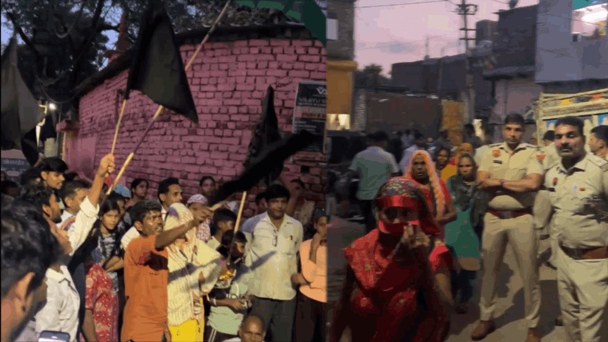 Black flags against BJP candidate Vipul Goyal during election campaign in Faridabad
