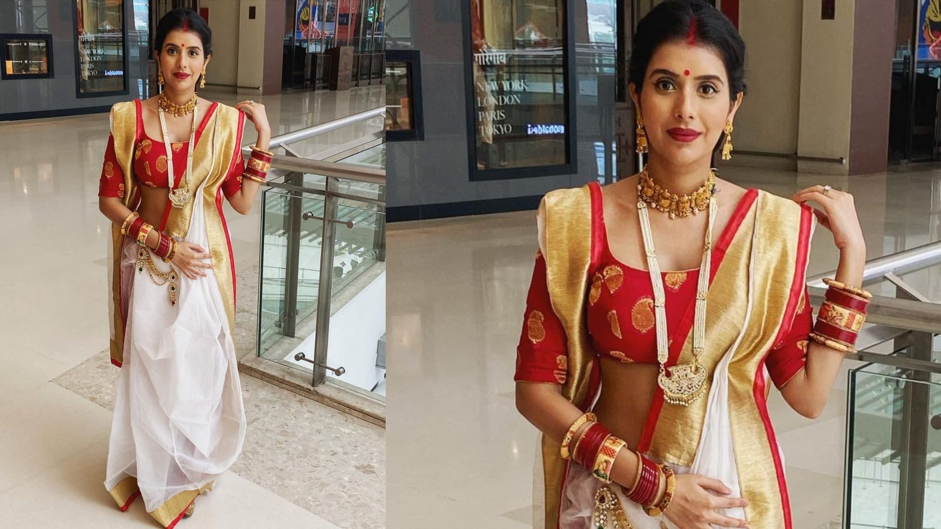 Shardiya Navratri 2024 Durga Puja special Look in laal paar bengali saree know about this