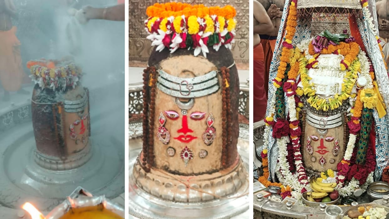 Mahakal Bhasma Aarti: Amazing make up done with mow, Baba Mahakal decorated with Rudraksh garland