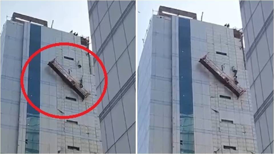 Noida building accident rope of the trolley broke while cleaning the glass of the building