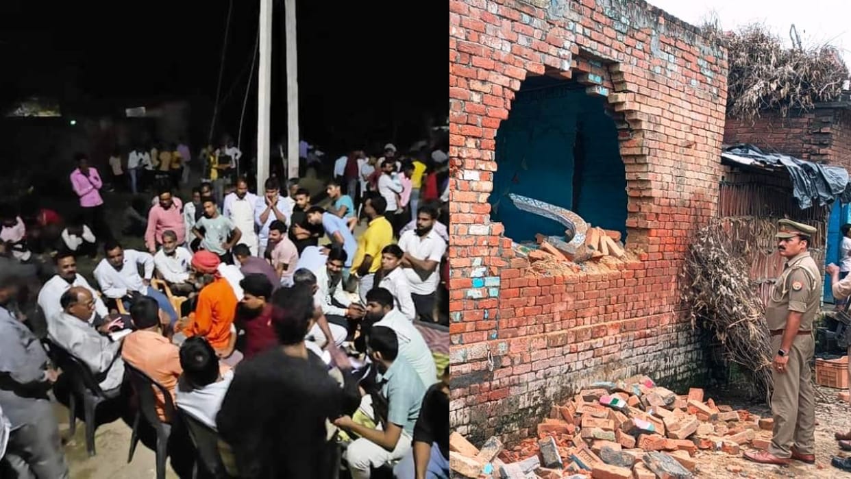 uproar over religious place bjp mla sit on protest in bareilly