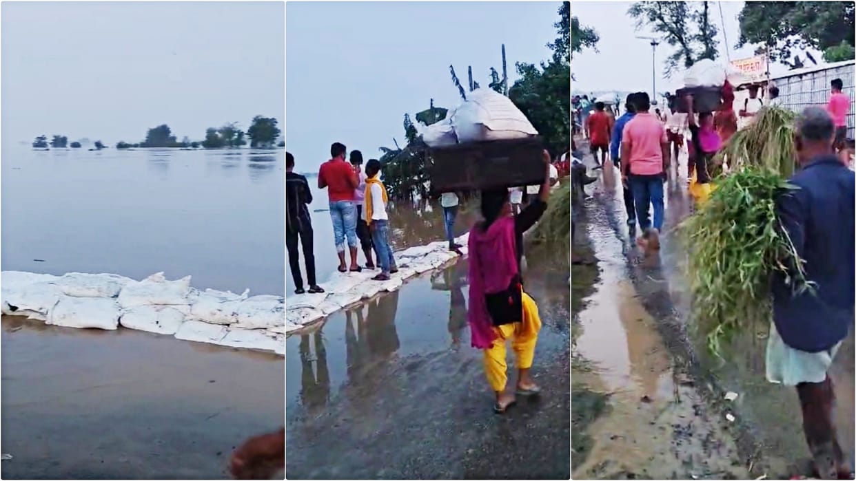 Darbhanga Flood: Kosi river water is passing over embankment, villagers scared due to 50 meter erosion
