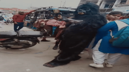 गुरिल्ला के वेश में युवक प्रैंक वीडियो के दौरान