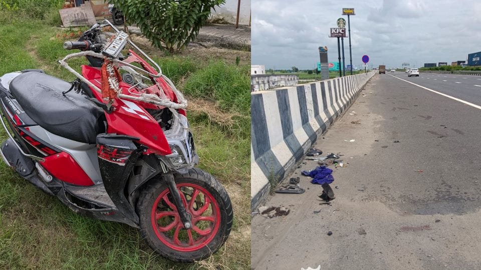 Road Accident on Delhi Meerut Expressway Three people riding a scooter died