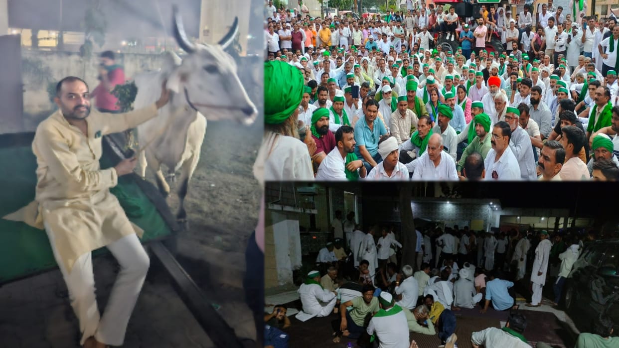 Meerut: Bhakiyus protest continues on the fourth day, bulls tied in police station, altercation with police