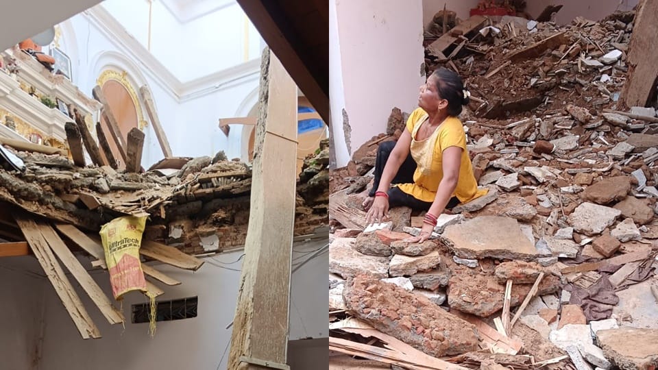 Moradabad News: old house collapsed in Gulal Gali, child was buried under rubble, people rescued him