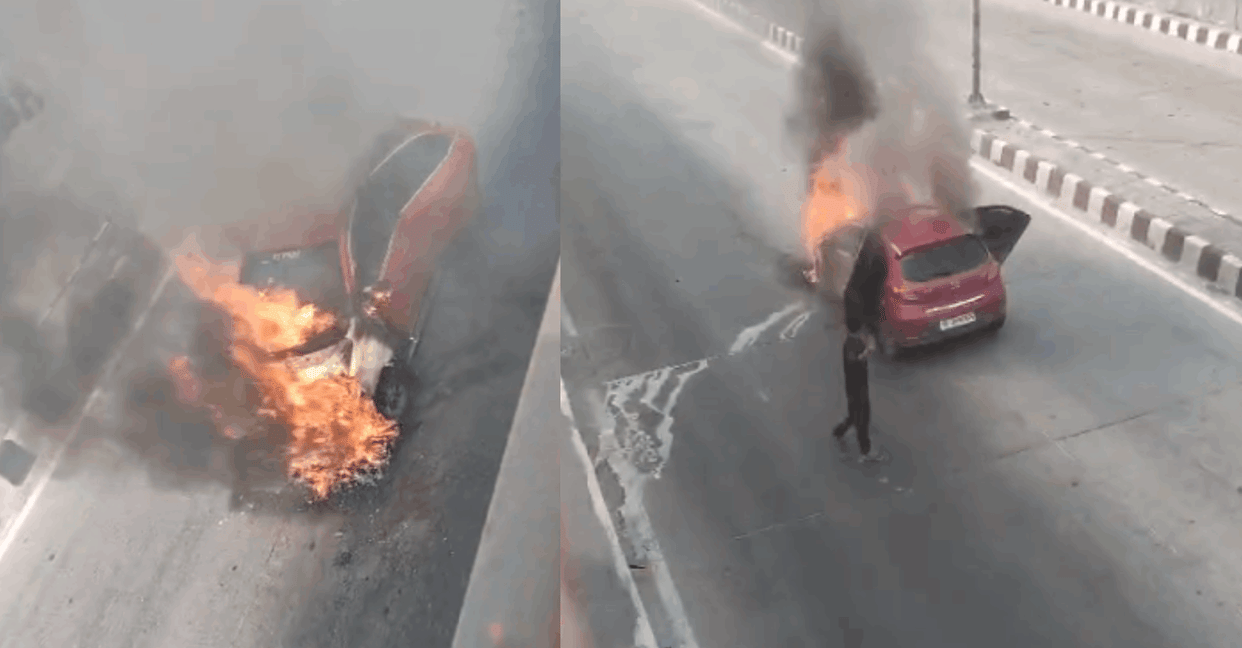 Car catches fire near Dwarka underpass