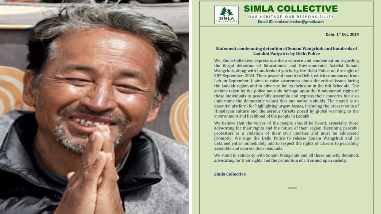 Simla Collective Himachal against the arrest of environmental activist Sonam Wangchuk