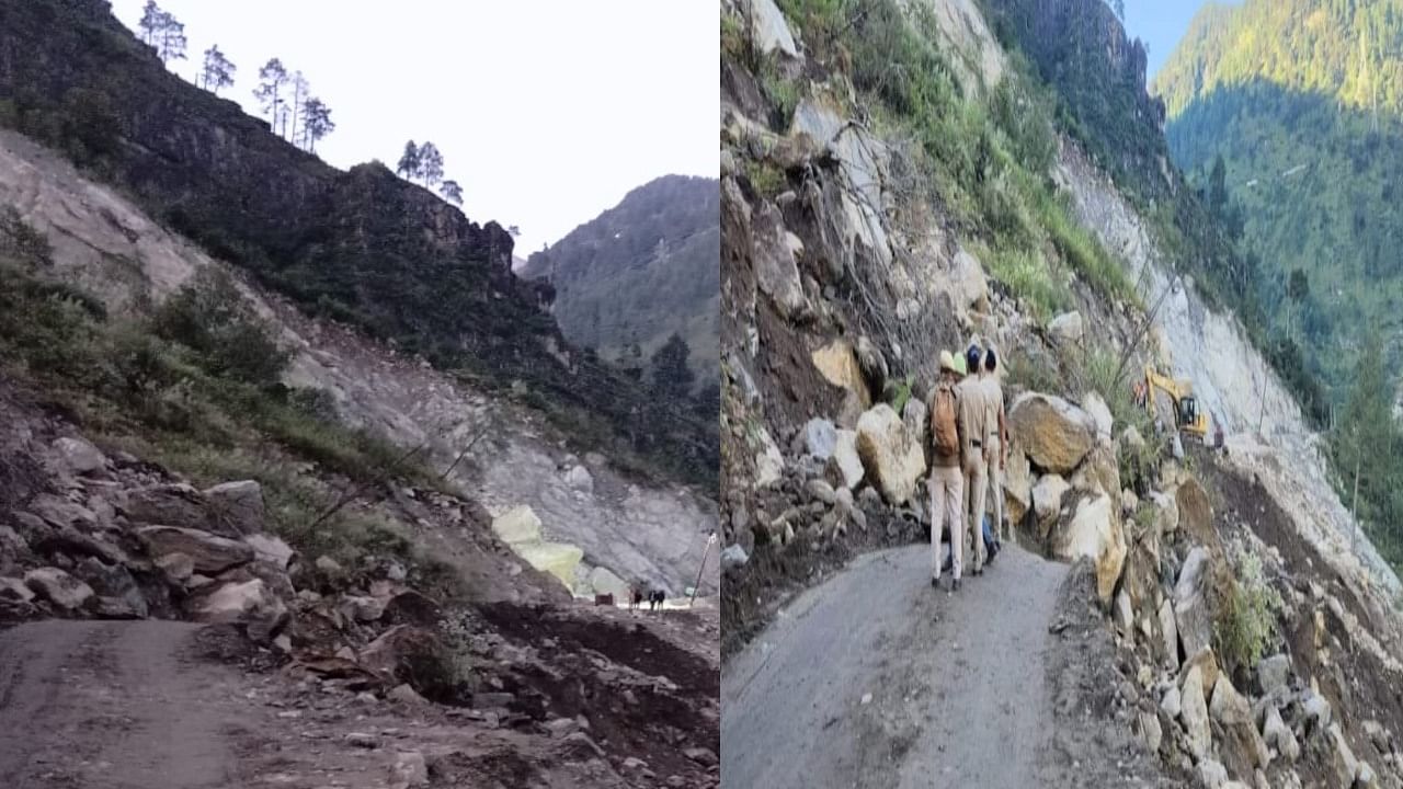 Road Sunken Collapsed In Nigulsari Of Kinnaur, Vehicular Movement ...