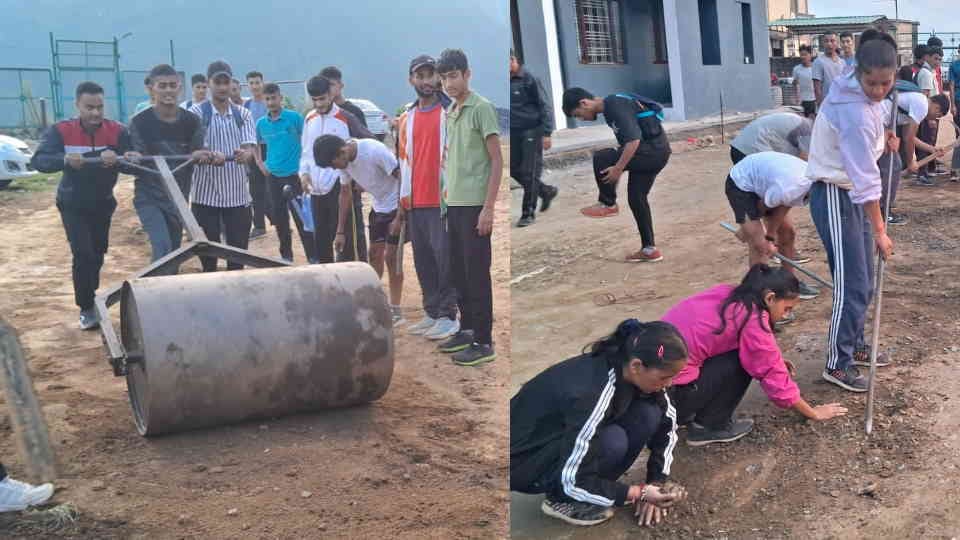sports department not pay attention so local players along with Olympian Paramjeet made ground clean Chamoli