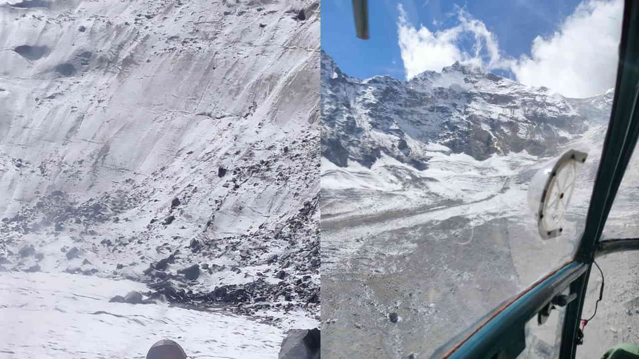 Foreign mountaineer missing Chaukhambha mountain Search operation Photo of Chaukhambha taken from Heli Chamoli