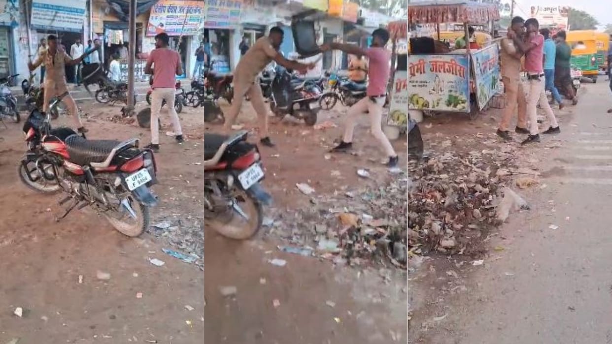 Head constable and man fight at illegal taxi stand video goes viral in Bareilly