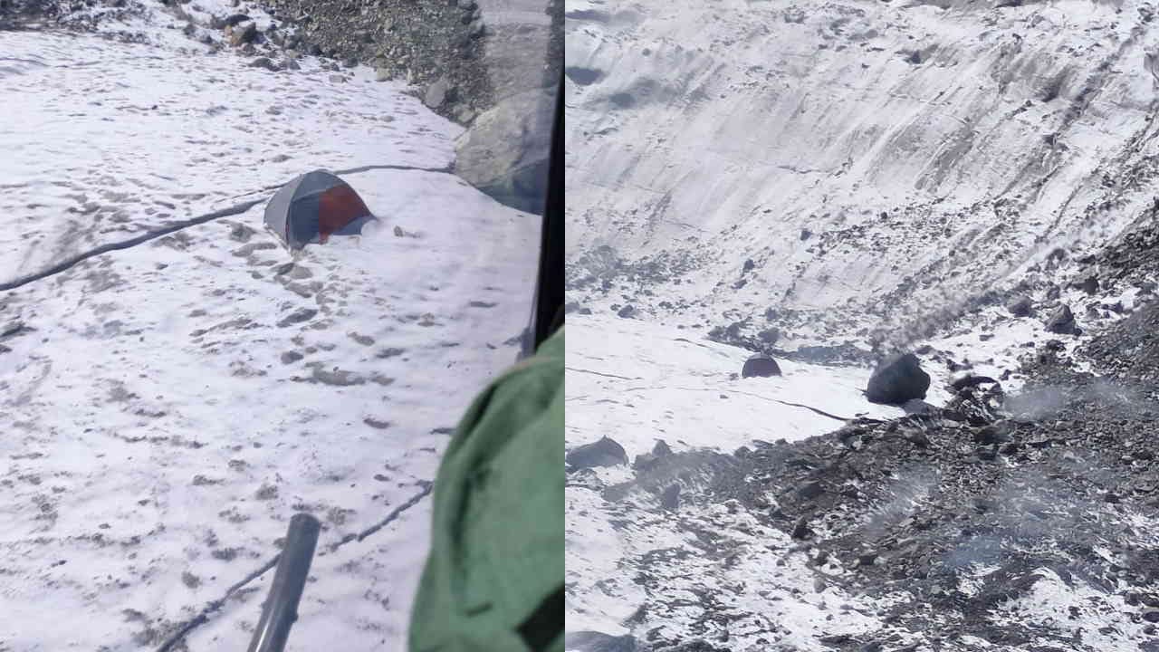 Foreign mountaineer missing Chaukhambha mountain Search operation Photo of Chaukhambha taken from Heli Chamoli