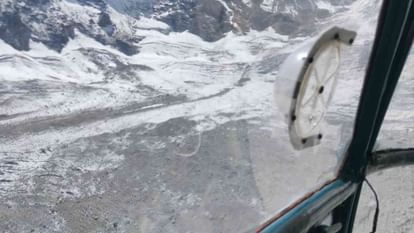 Foreign mountaineer missing Chaukhambha mountain Search operation Photo of Chaukhambha taken from Heli Chamoli