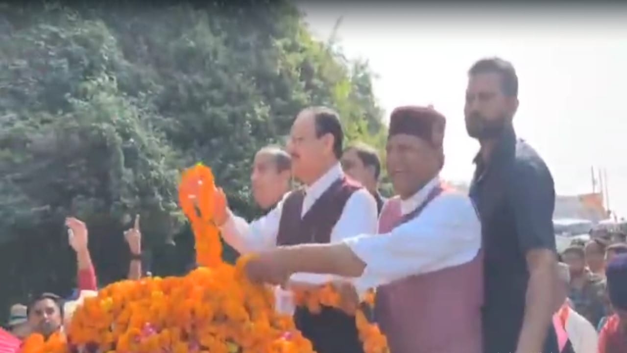 JP Nadda Nahan himachal visit, workers welcomed him with bike rally