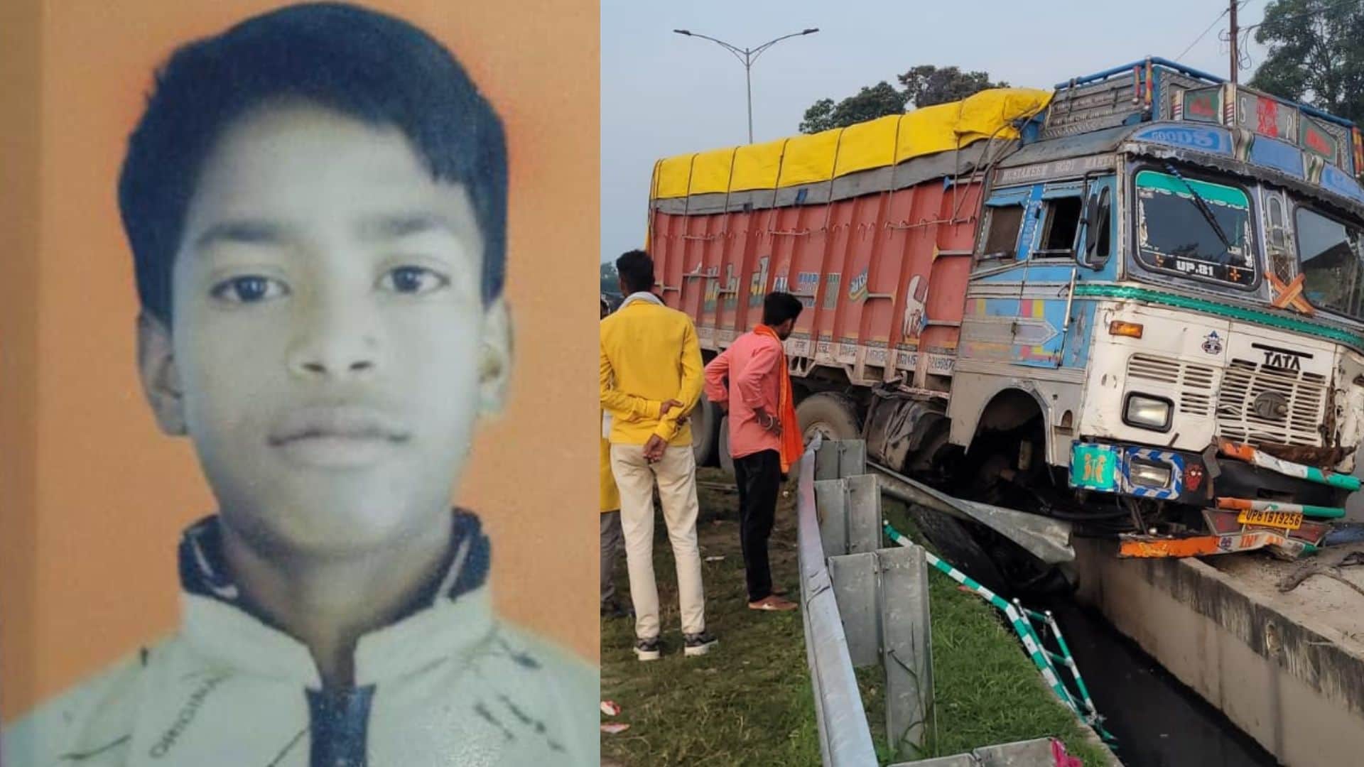 Mirzapur Road accident Truck collides with tractor Real brothers dide Father shadow left them in womb