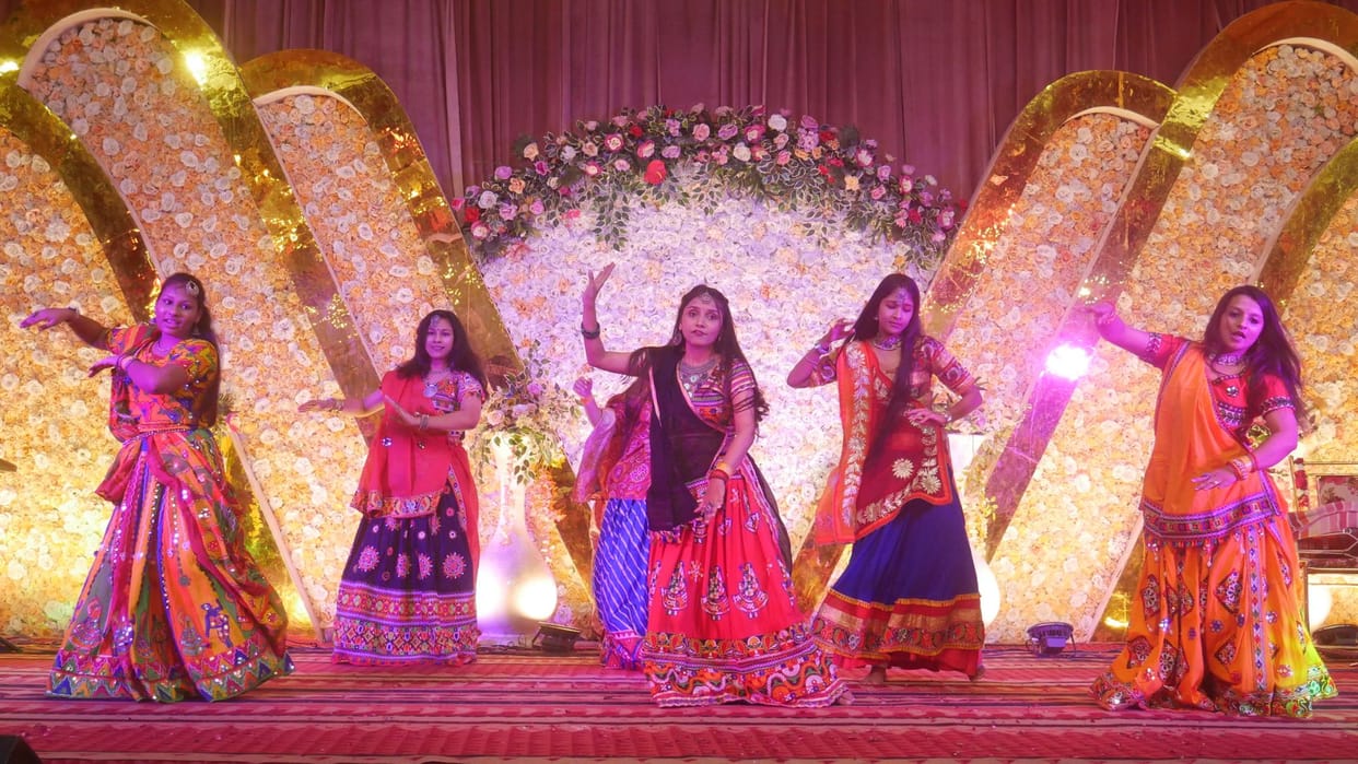 Navratri festival in Varanasi Youth perform dandiya and garba dances