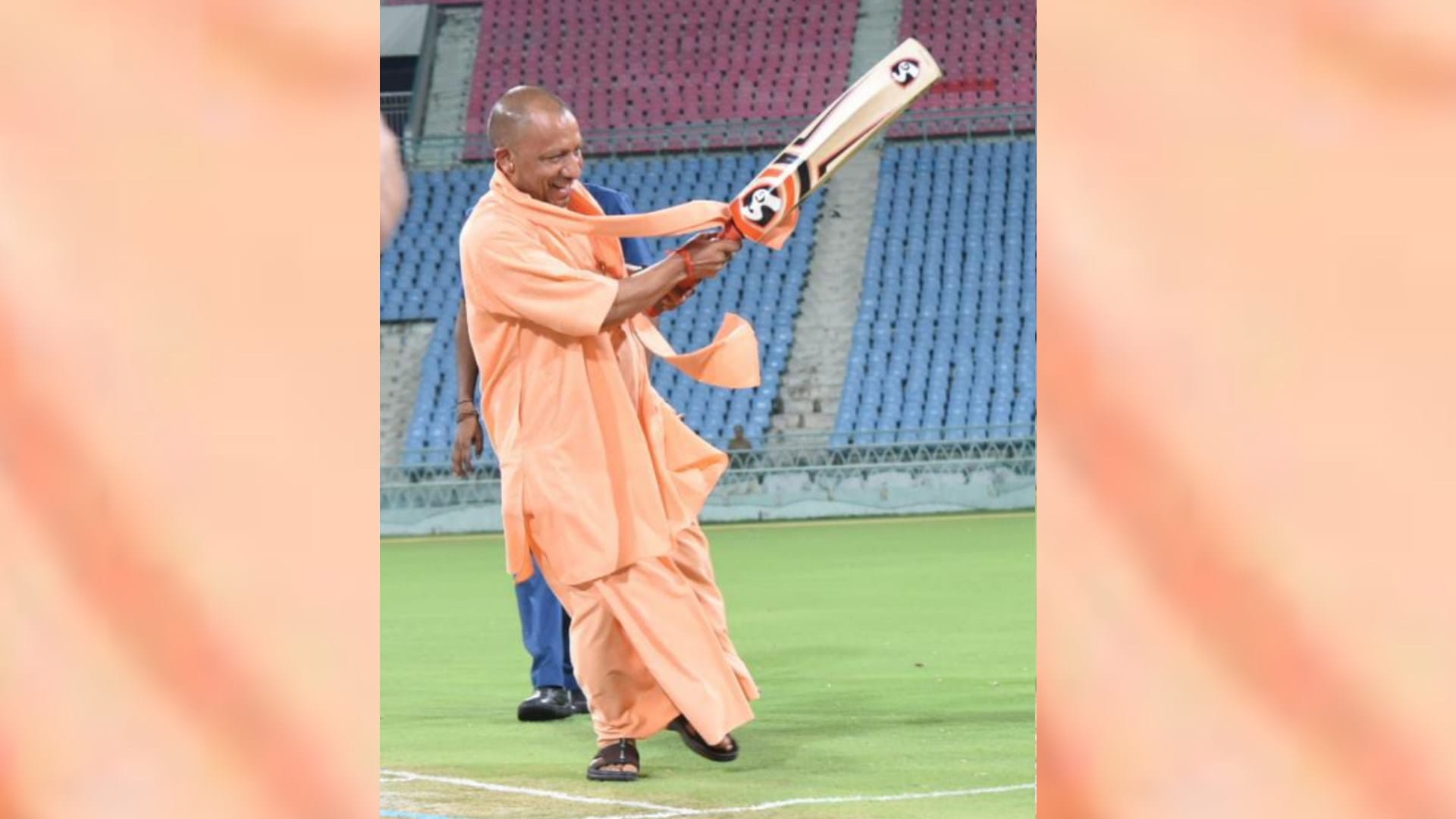 CM Yogi Adityanath plays cricket in Ekana stadium.