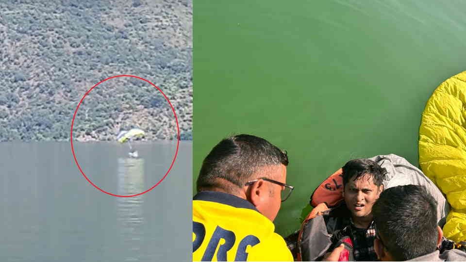 Uttarakhand News paraglider drawing in Tehri Lake during Training SDRF jawans saved his life