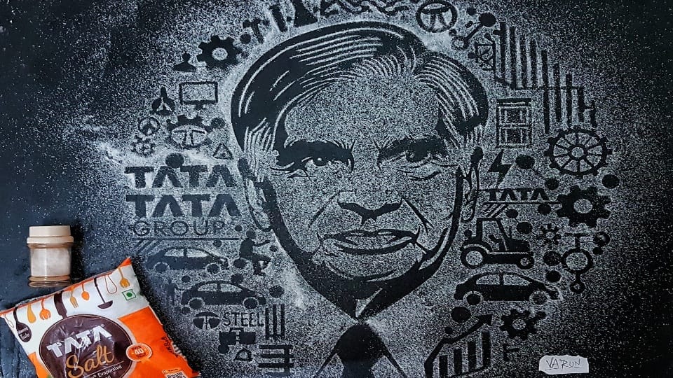 Chandigarh artist Varun Tandan made portrait of Ratan Tata with Tata salt tribute