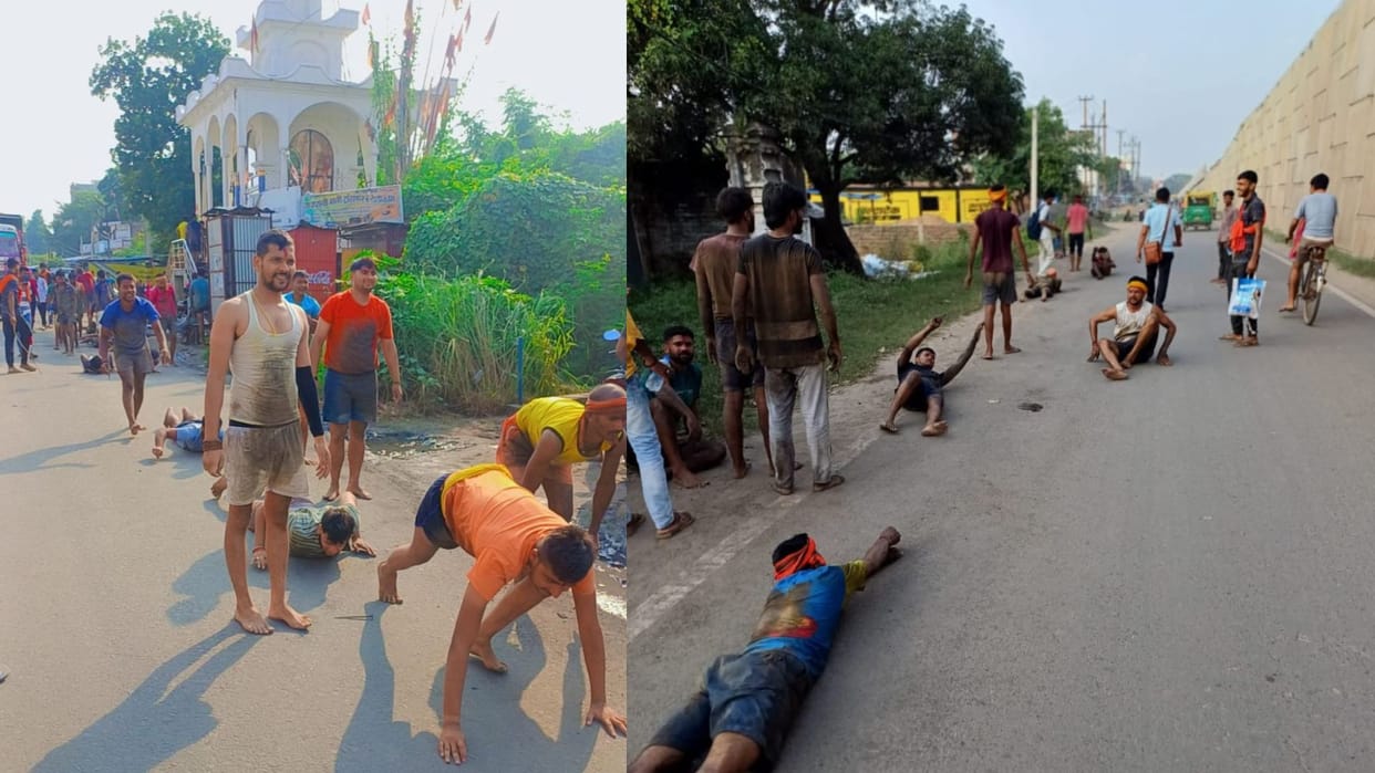 More than 100 youths reached the court of Mata by doing Dand Parikrama in Begusarai