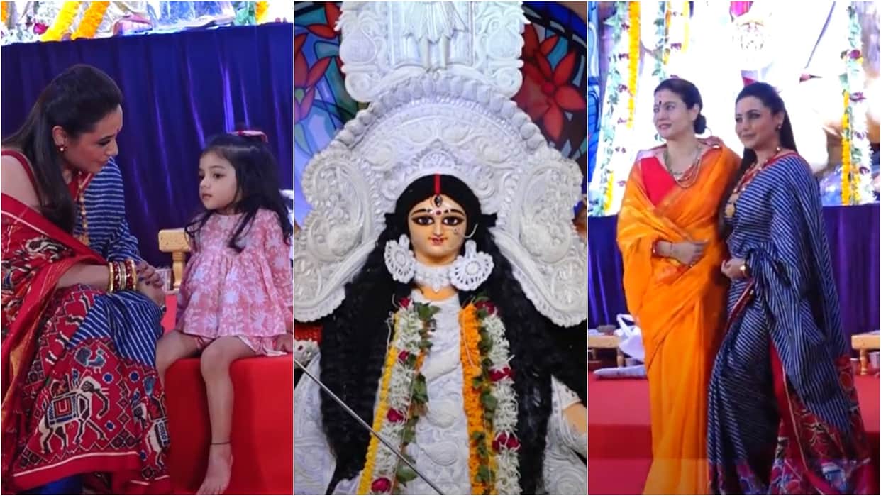 Kajol to Rani Mukerji Tanisha Kumar Sanu Sumona many celebs attends north bombay sarbojanin durga puja