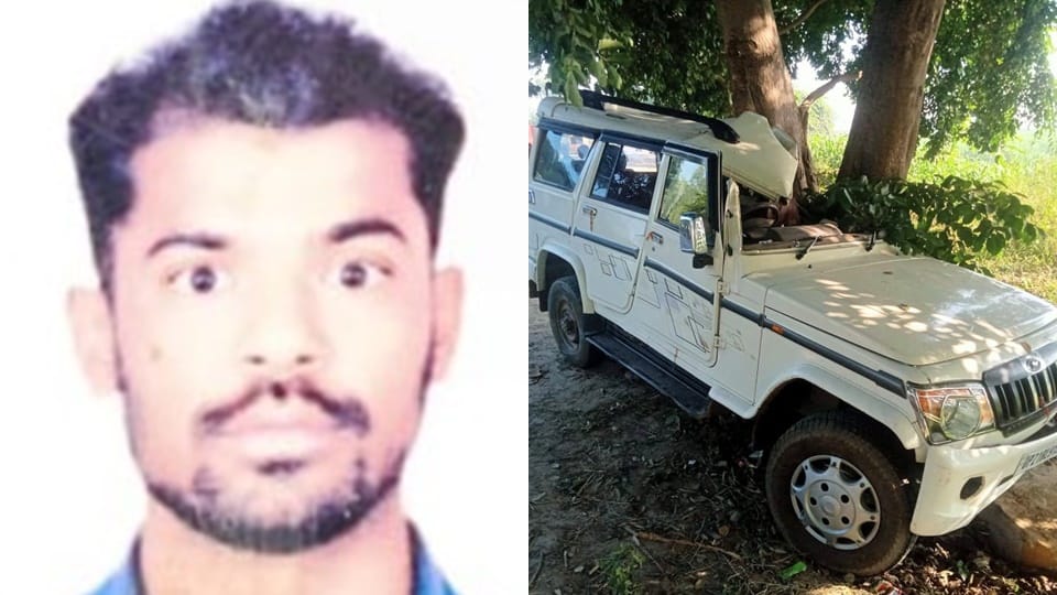 Sambhal News: Pickup rammed into a tree after being hit by a truck, electricity contract worker died