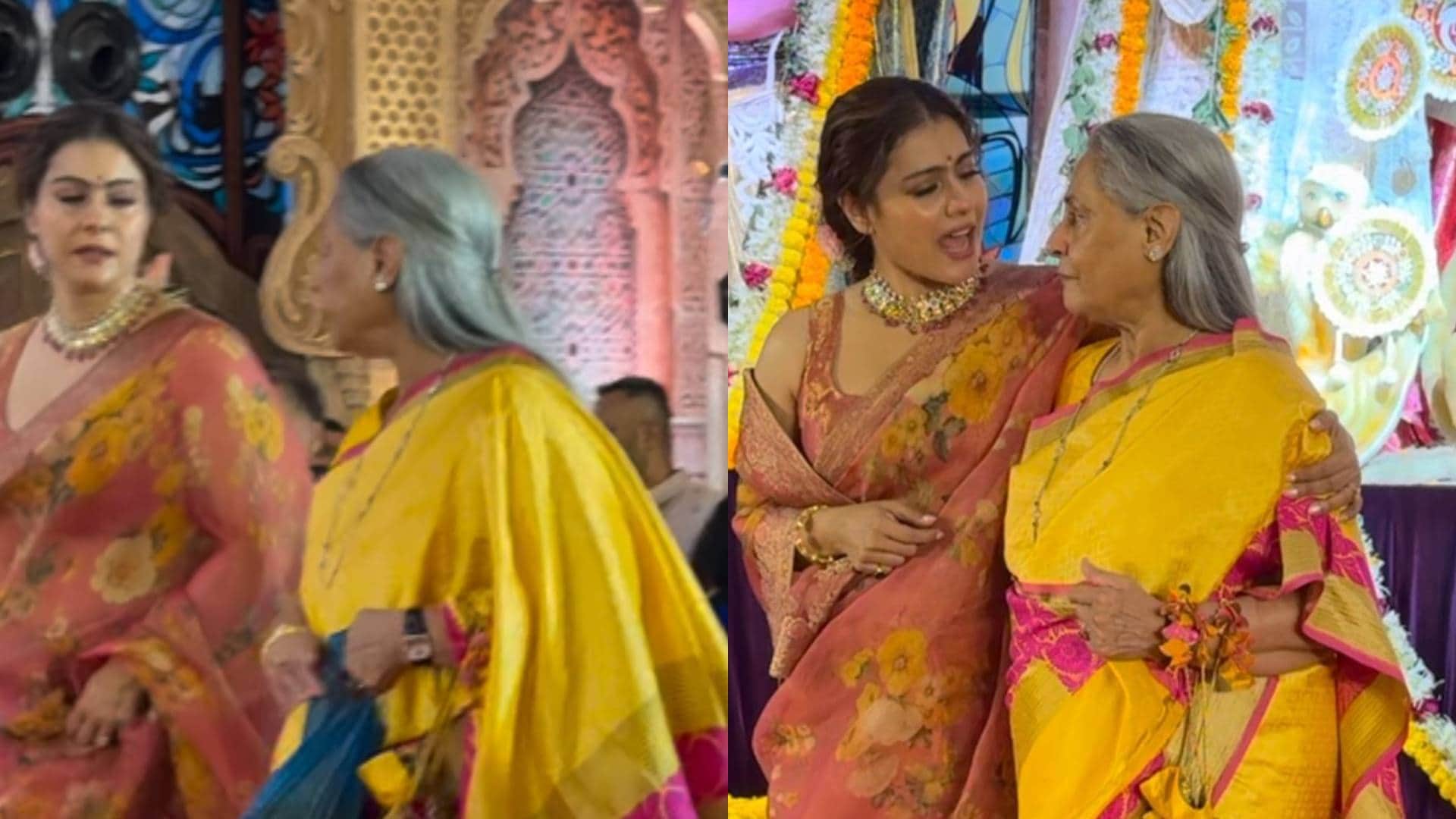 Navratri Special Kajol seen serving bhog to the devotees along with her son Yug like every year video viral