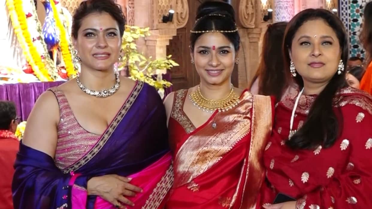 ninth day of Navratri Kajol seen with Tanisha and Sharbani mukherjee at Durga Puja see beautiful pictures
