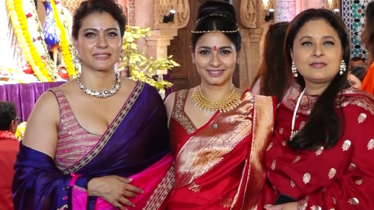 ninth day of Navratri Kajol seen with Tanisha and Sharbani mukherjee at Durga Puja see beautiful pictures