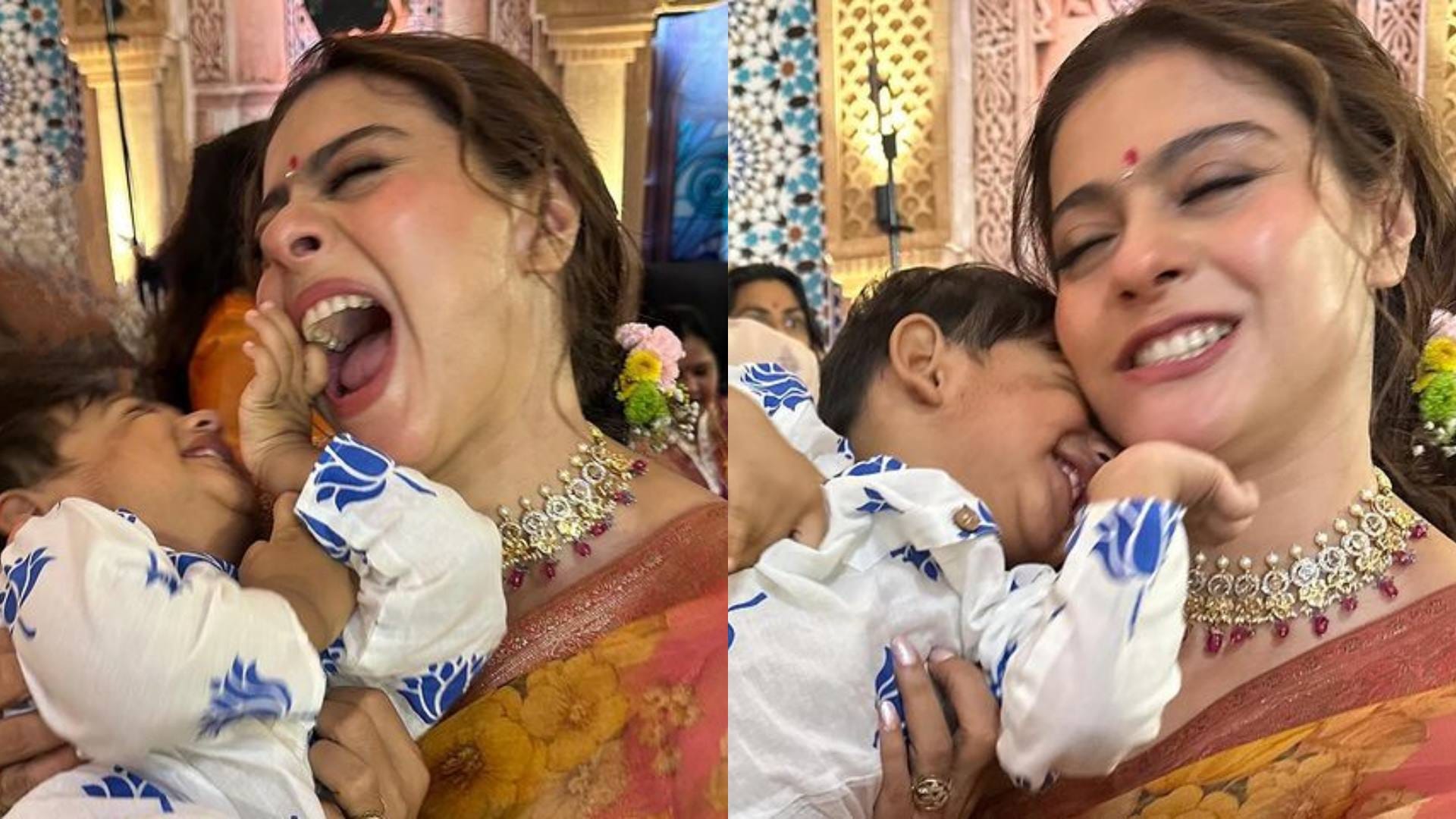 Navratri Special Kajol seen serving bhog to the devotees along with her son Yug like every year video viral